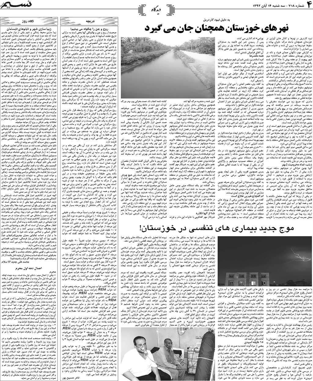 صفحه دیدگاه روزنامه نسیم شماره 718